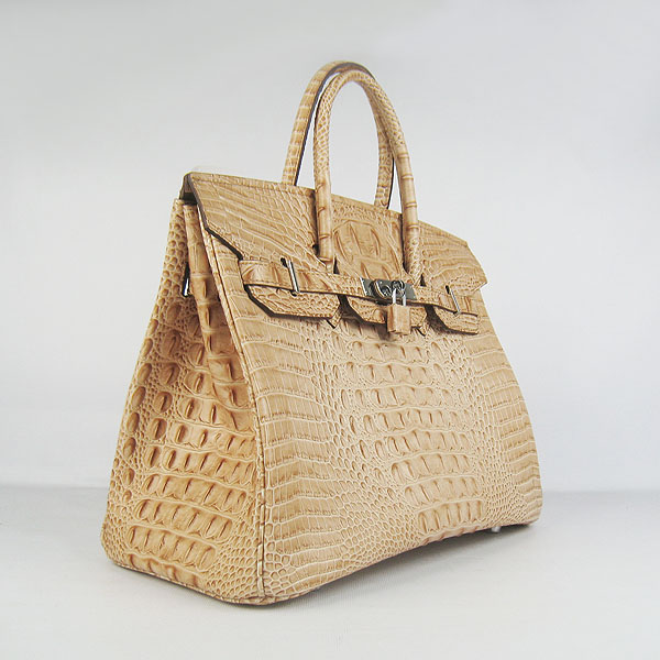 High Quality Fake Hermes Birkin 35CM Crocodile Head Veins Leather Bag Earth Yellow 6089 - Click Image to Close